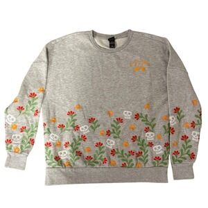 Disney Pixar Coco Skull Floral Embroidered Gray Sweatshirt Pullover SM